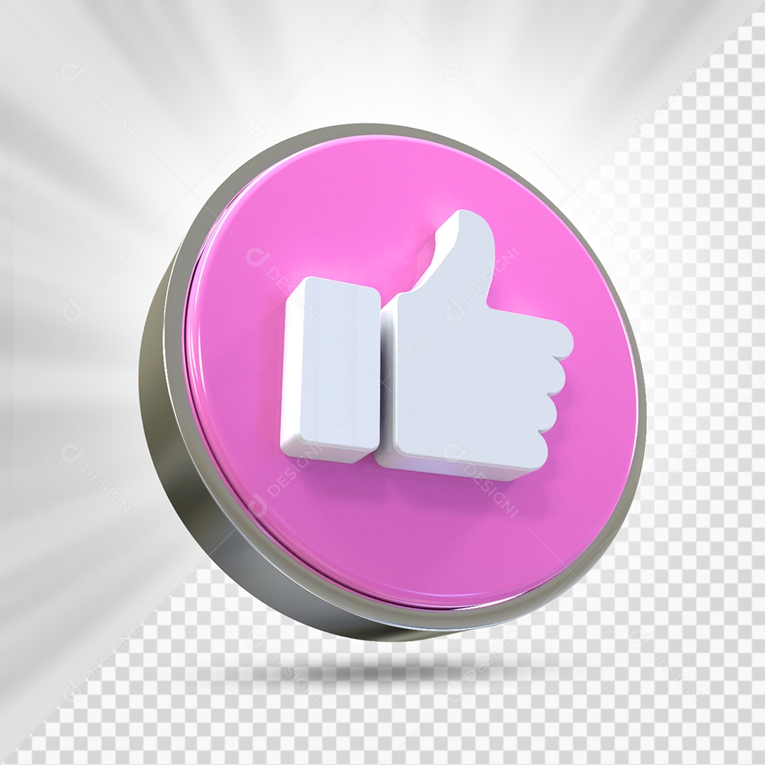 Emoji de Like Branco e Rosa Elemento 3D Para Composição PSD