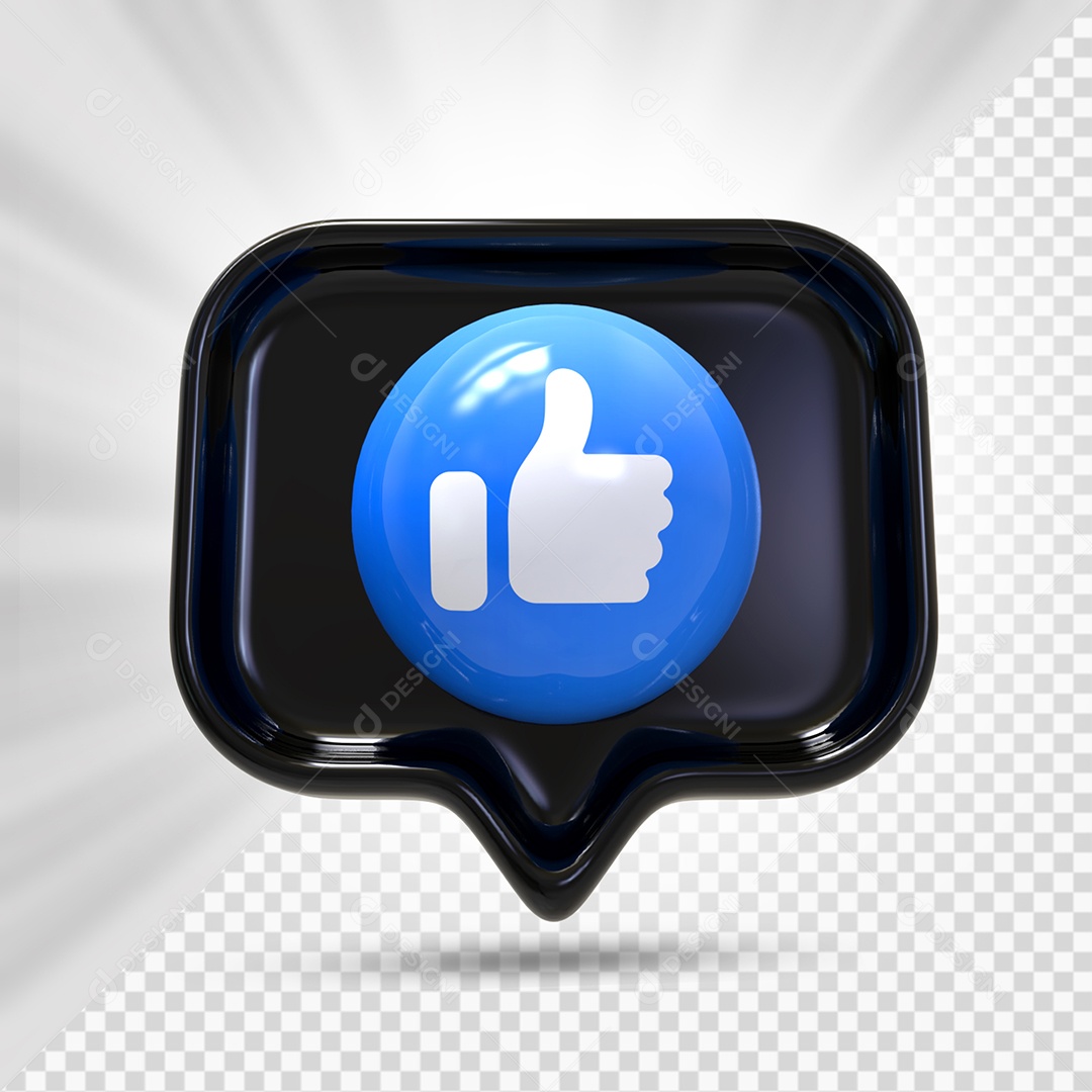 Emoji de Like Azul e Preto Elemento 3D Para Composição PSD