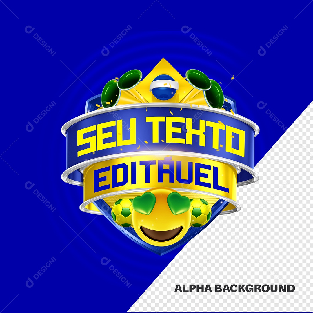 Selo 3D Copa do Mundo Brasil Texto PSD