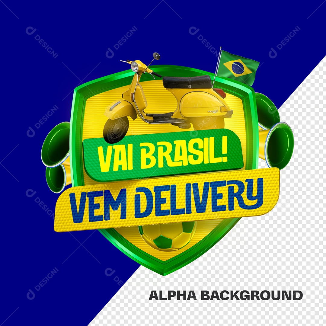 Selo 3D Delivery Copa do Mundo Vai Brasil Vem Delivery PSD