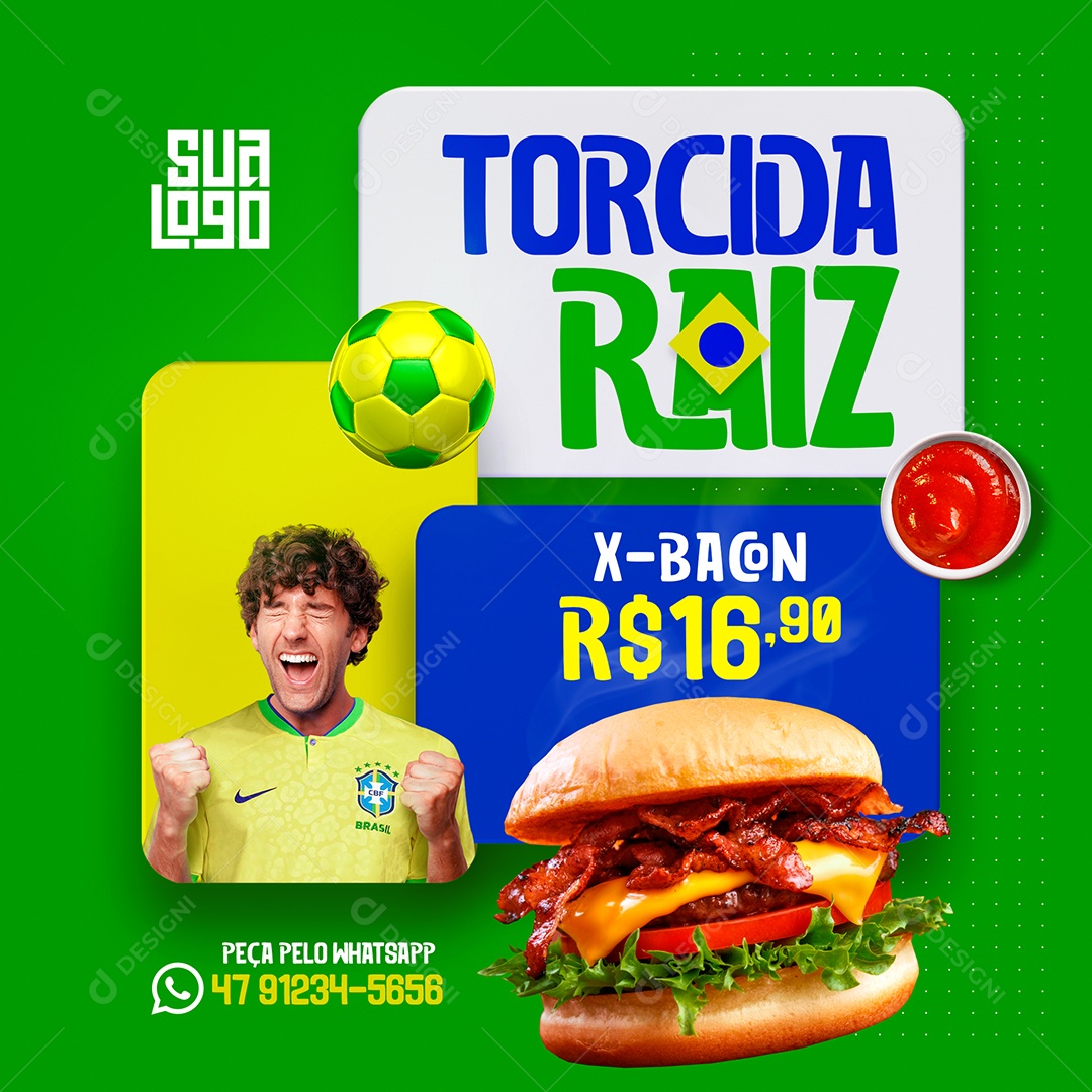 Template Social Media Copa do Mundo Burguer Torcida Raiz Delivery PSD Editável