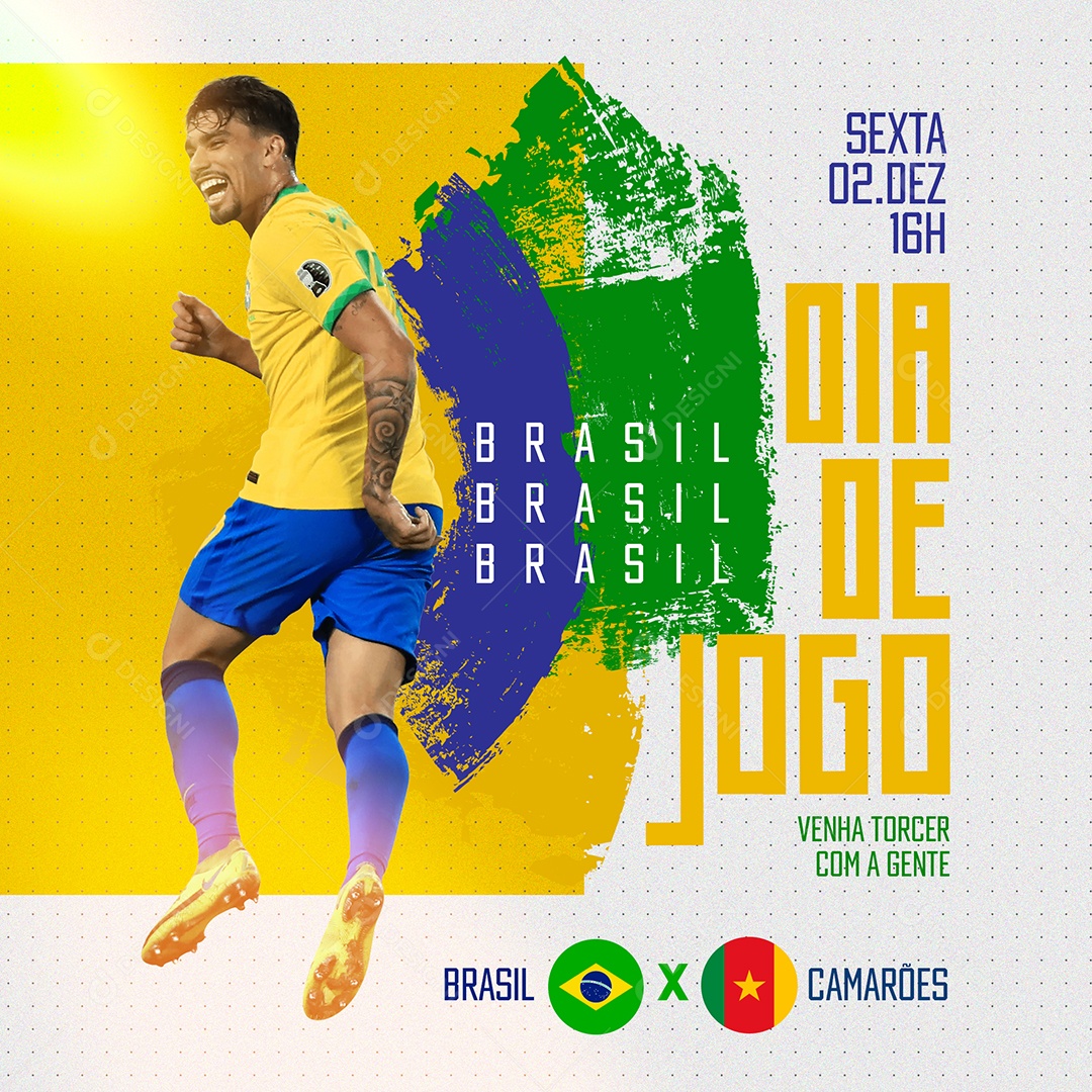 Template Social Media Copa do Mundo Dia de Jogo Brasil x Camarões PSD Editável