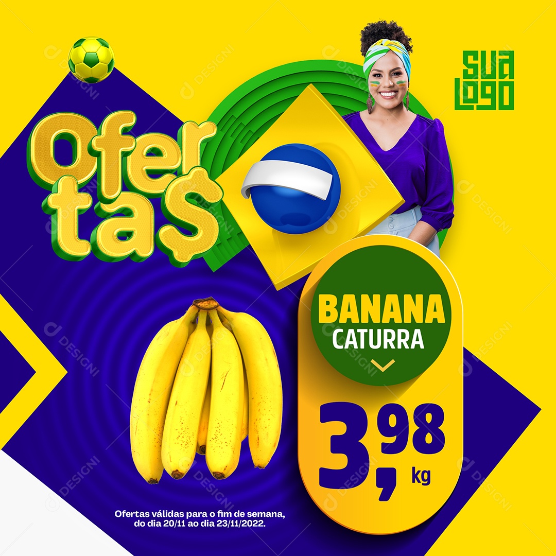 Template Social Media Copa do Mundo Ofertas Banana PSD Editável