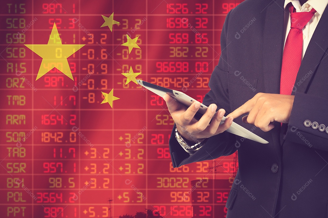 Conceito de ticker do mercado de ações da china.