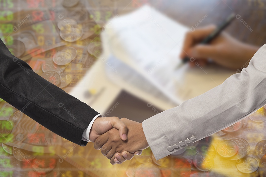 Imagem de parceiros de negócios cumprimentando objetos de negócios