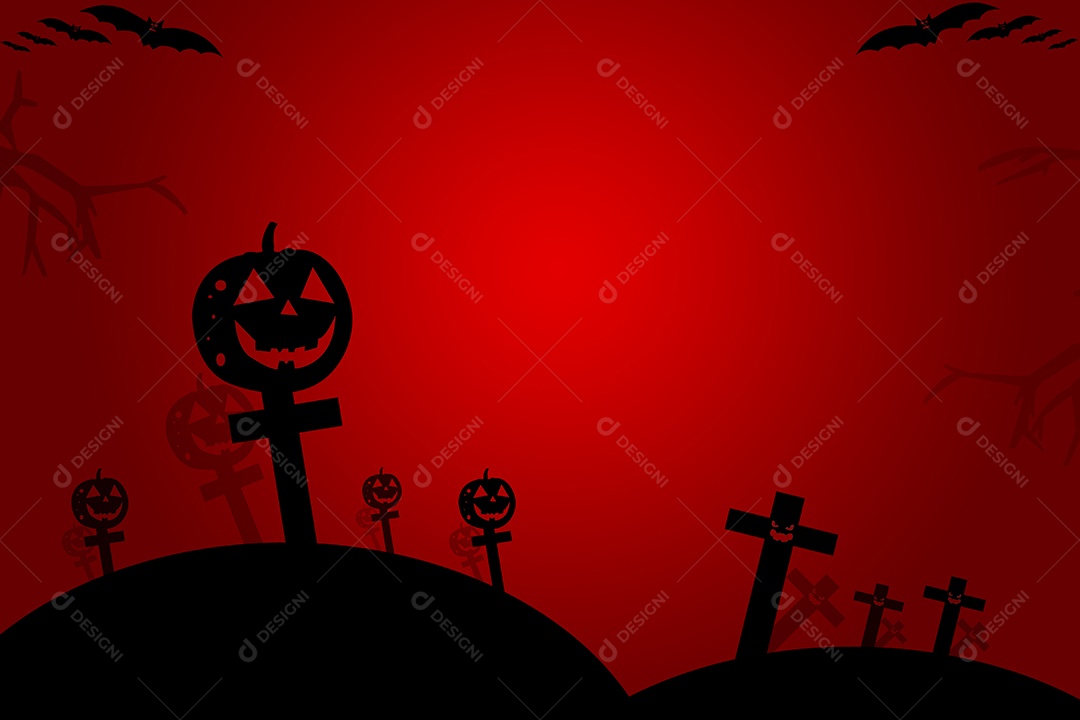 Fundo de Halloween com morcegos assustadores e abóboras.
