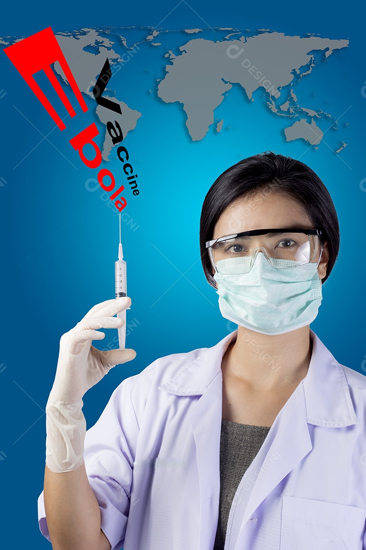 Médico segurando seringa de injeção médica e estetoscópio pendurado.