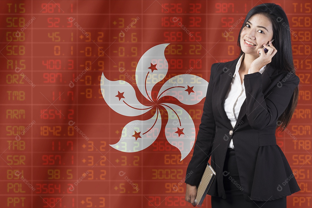 Bandeira nacional de Hong Kong com uma grande exibição de estoque