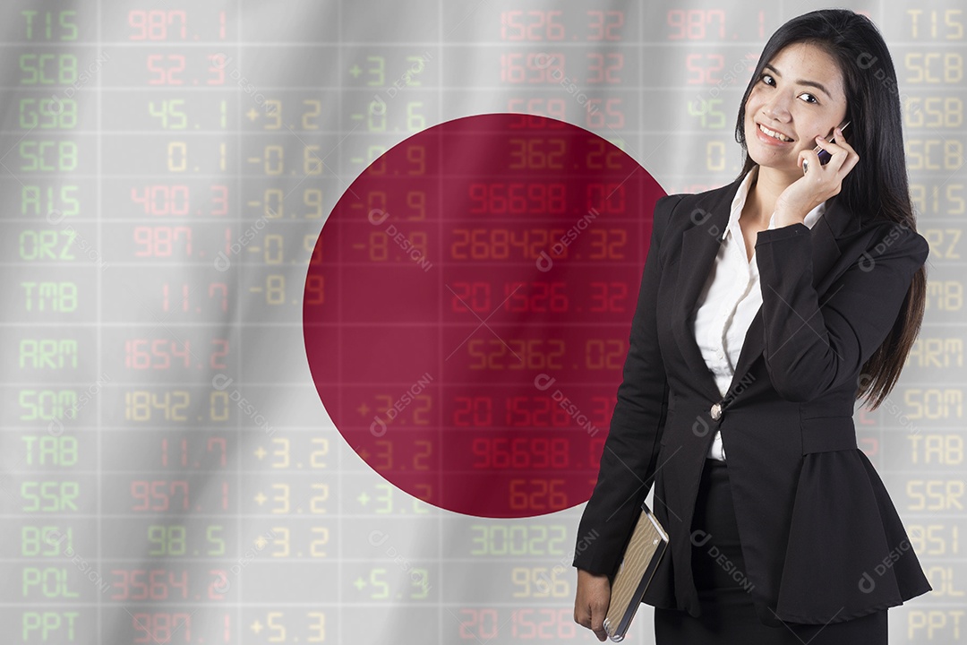 Bandeira nacional do Japão com uma grande exibição do preço diário