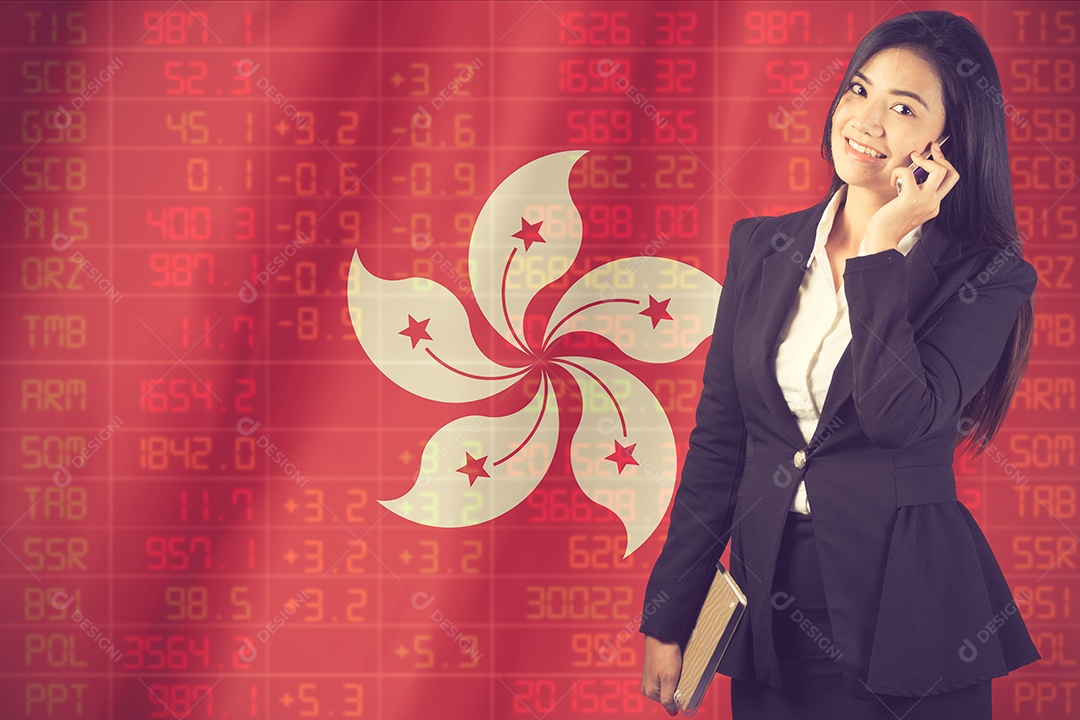 Bandeira nacional de Hong Kong com uma grande exibição de estoque