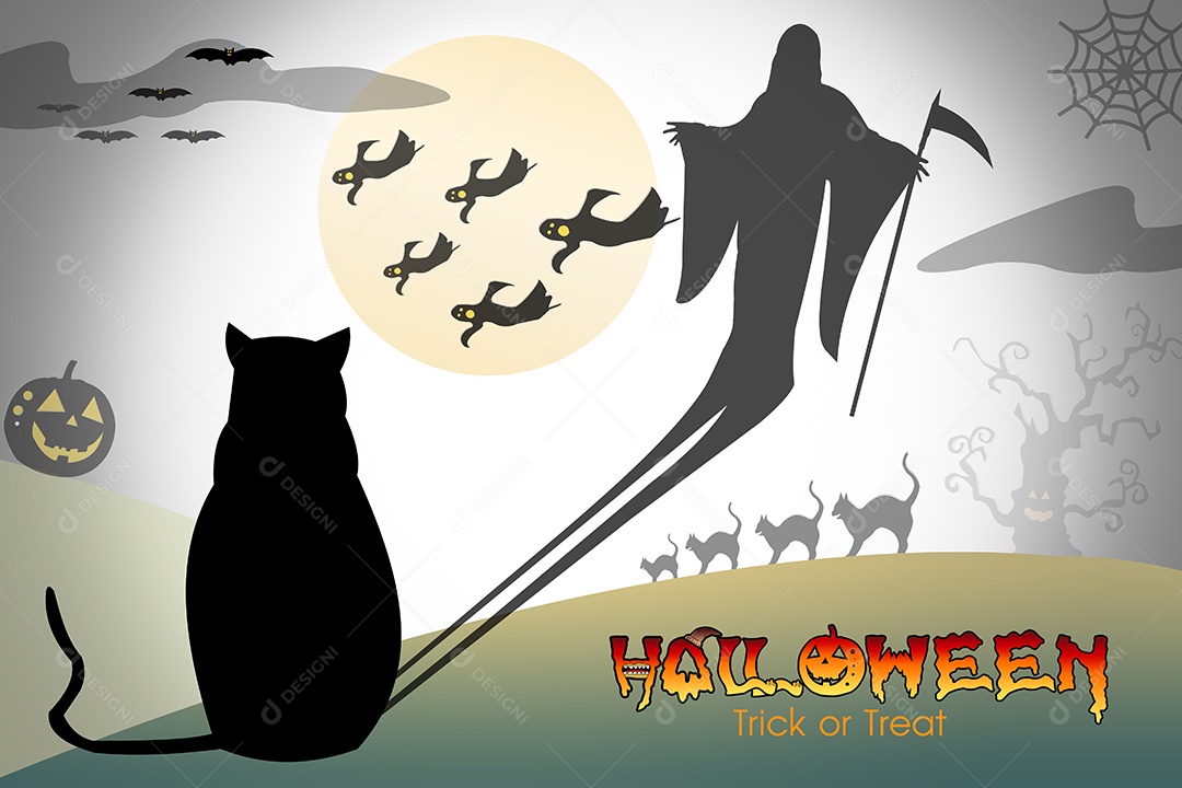 Fundo de design de Halloween com cemitério assustador, árvores nuas