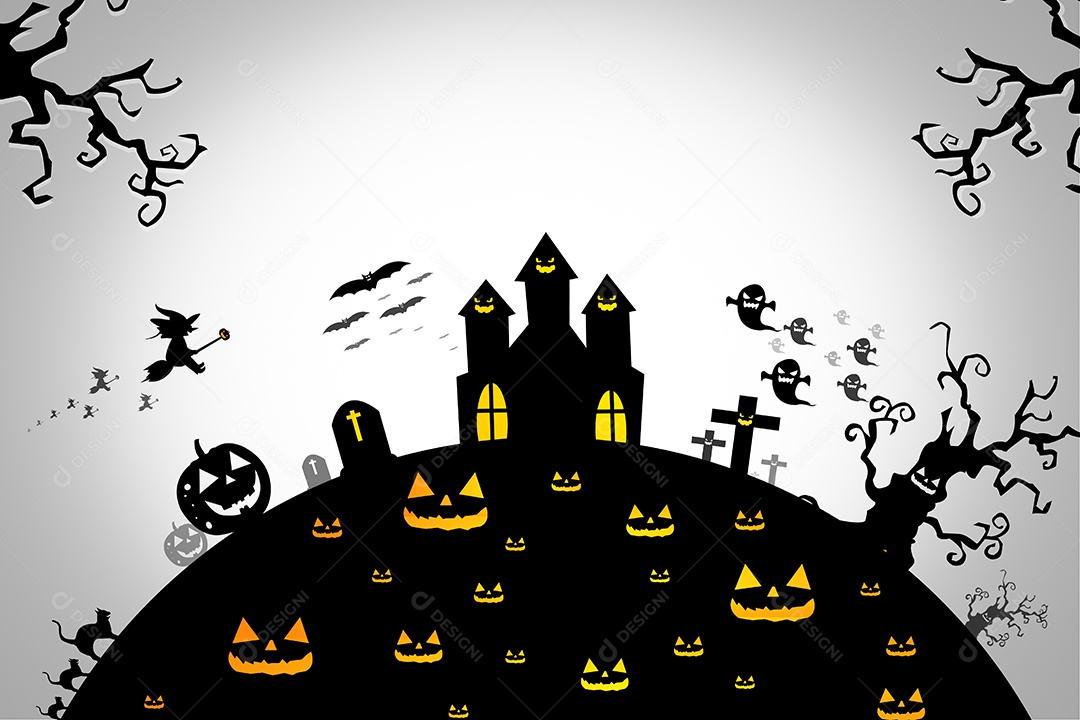 Fundo de Halloween com morcegos assustadores e abóboras Espaço para você