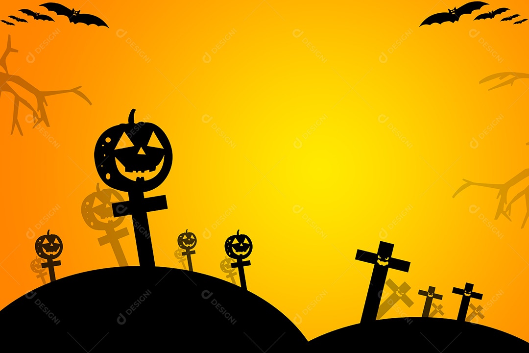Fundo de Halloween com morcegos assustadores e abóboras
