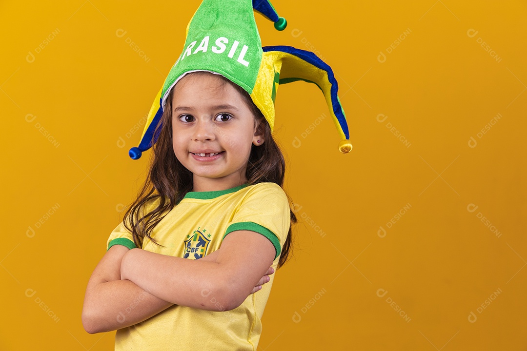 Linda menina criança torcedora do brasil Copa Do Mundo