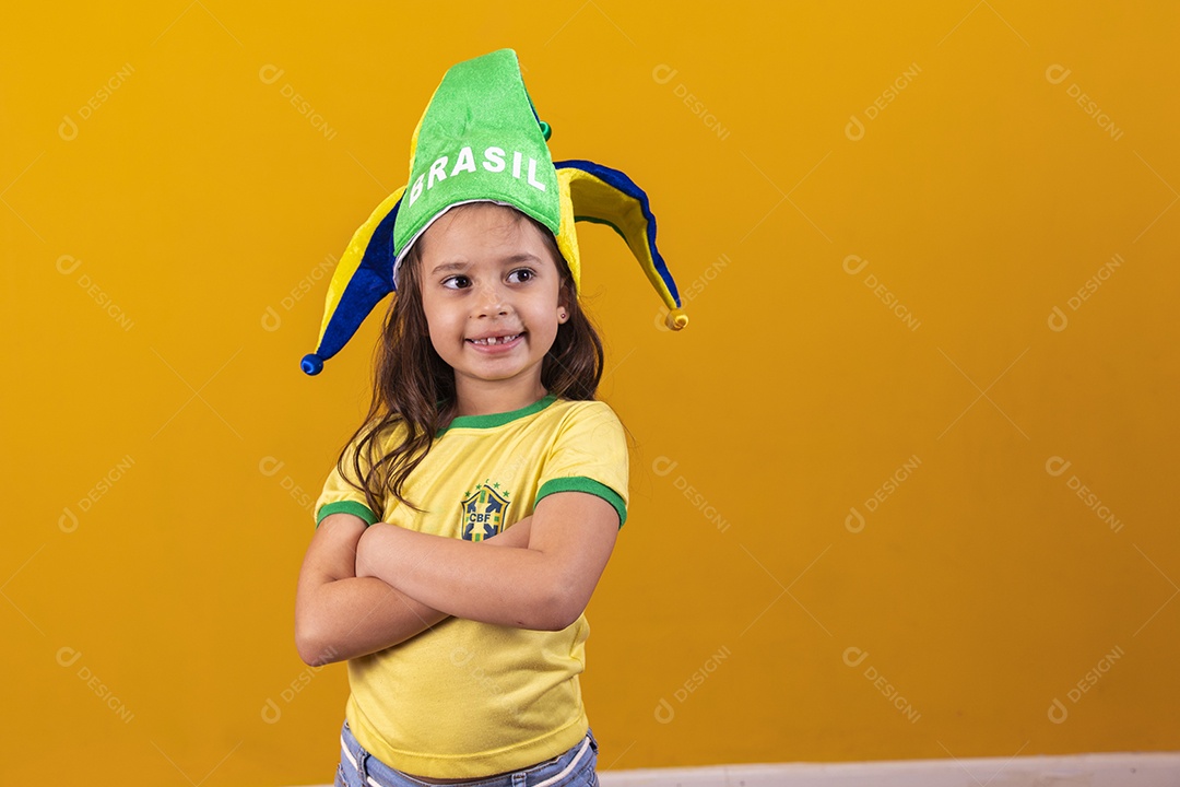 Linda menina criança torcedora do brasil Copa Do Mundo