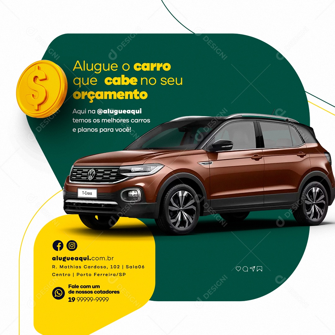 Alugue o Carro que Cabe no Seu Orçamento Locadora de Carros Social Media PSD Editável