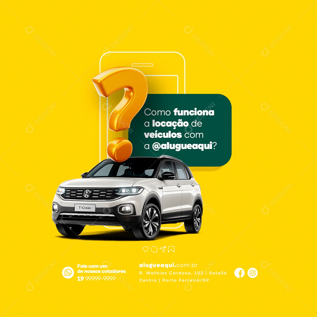 Como Funciona a Locação de Veículos com a Locadora de Carros Social Media PSD Editável