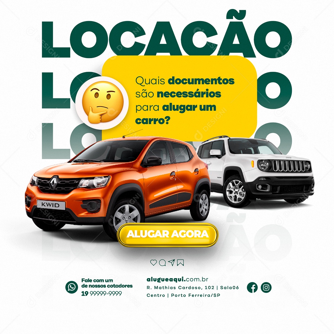 Locação Quais Documentos São Necessários Locadora de Carros Social Media PSD Editável