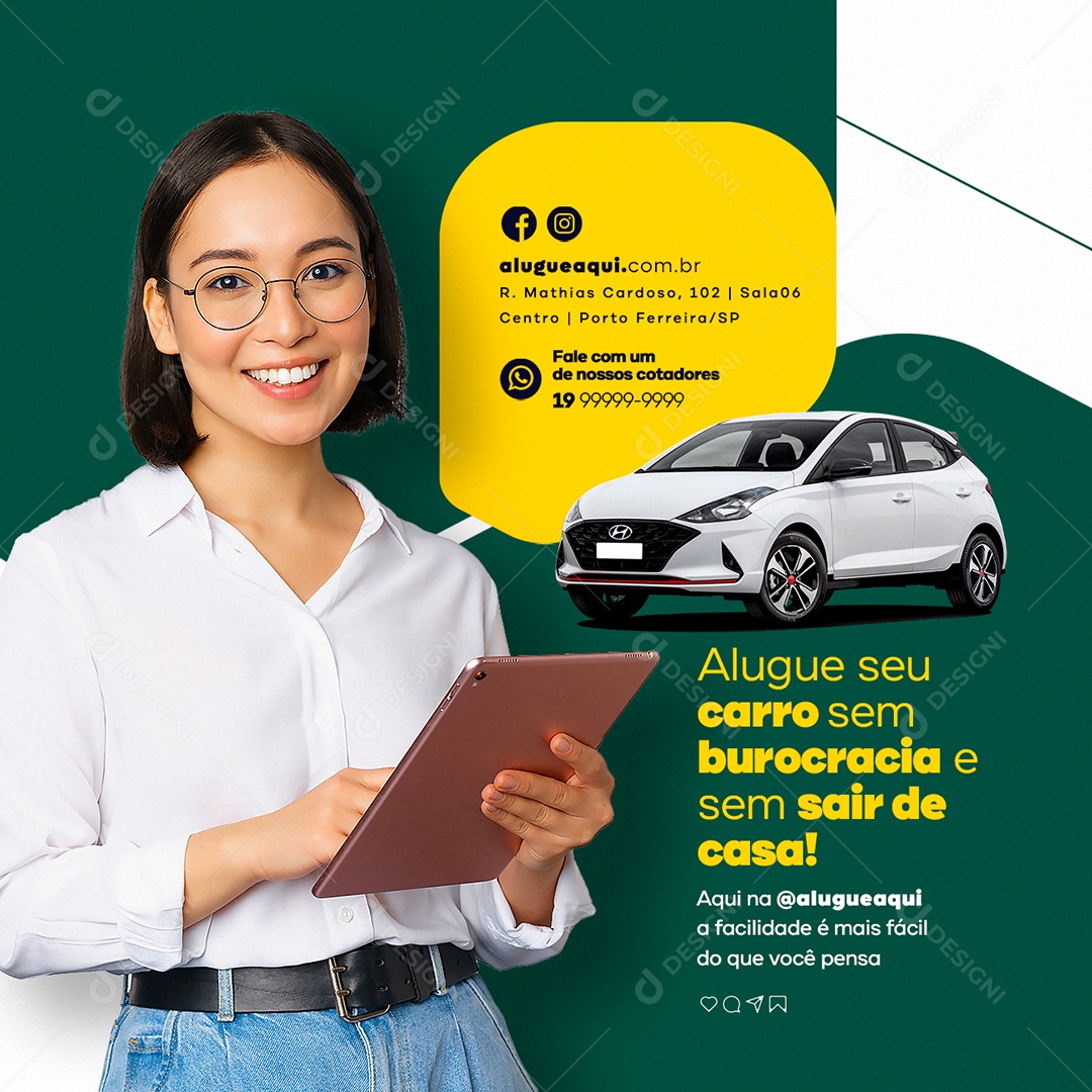 Alugue Seu Carro sem Burocracia Locadora de Carros Social Media PSD Editável