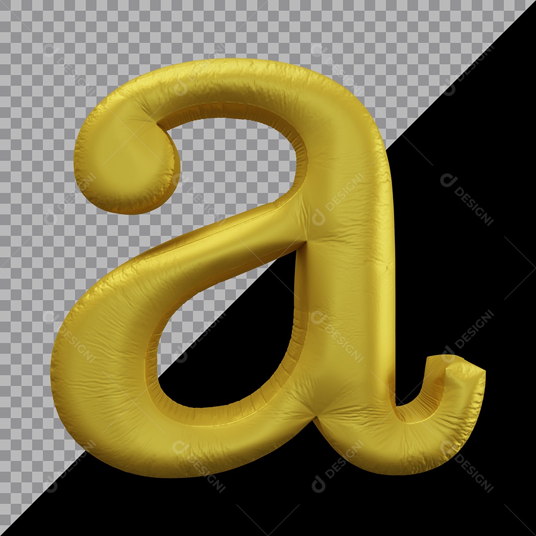 Letra A Minúscula Balão Dourado Elemento 3D Para Composição PSD