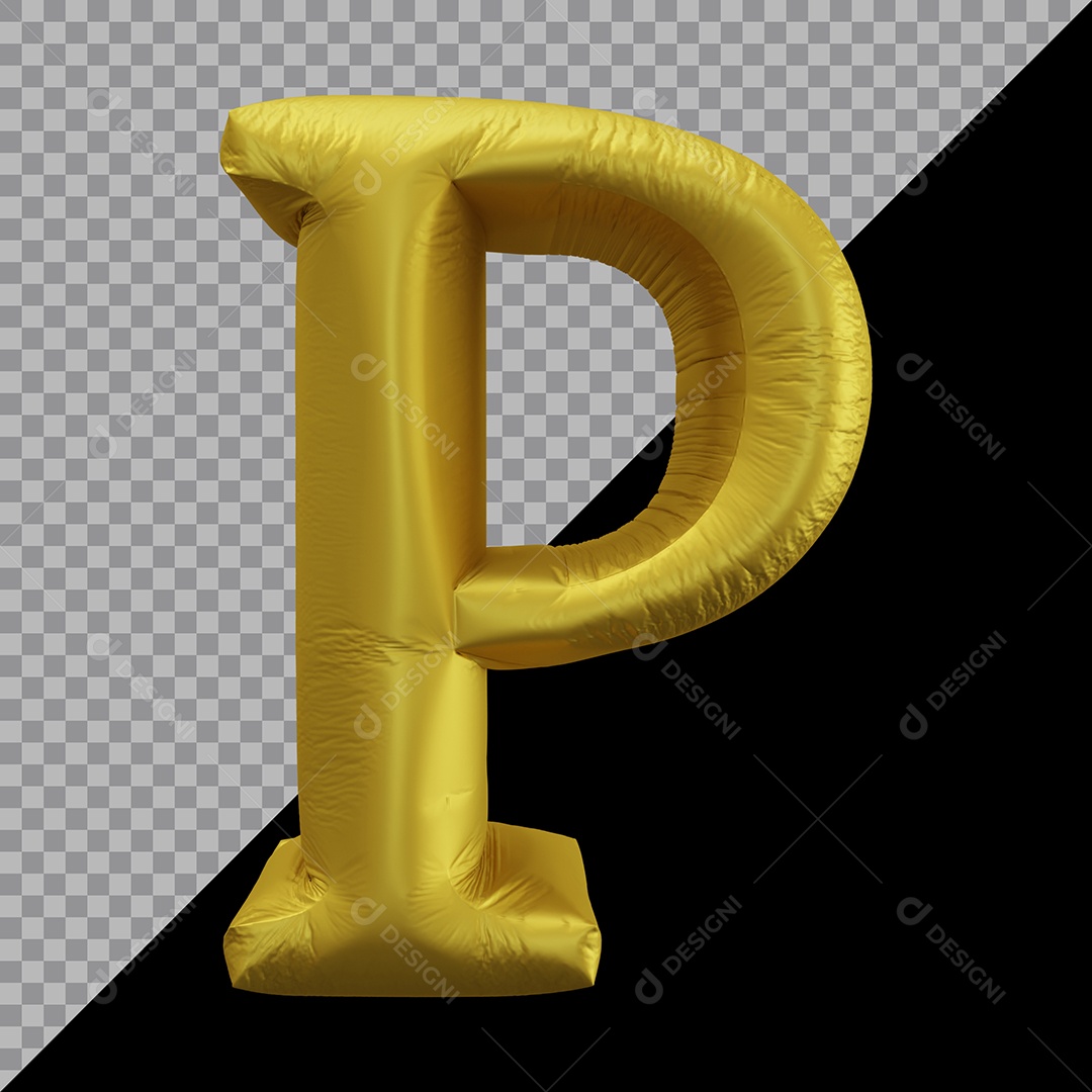 Letra P Maiúscula Balão Dourado Elemento 3D Para Composição  PSD