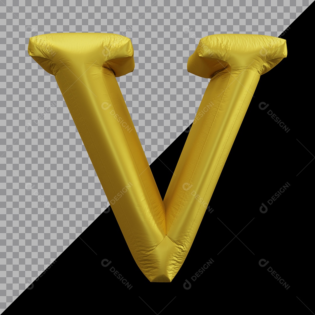 Letra V Maiúscula Balão Dourado Elemento 3D Para Composição  PSD