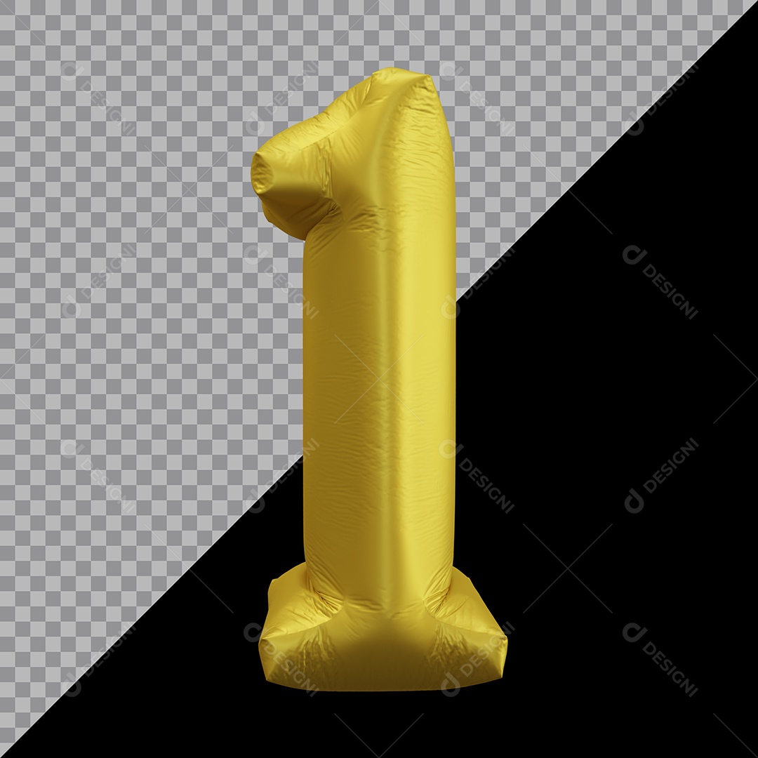 Número 5 Balão Dourado Elemento 3D Para Composição