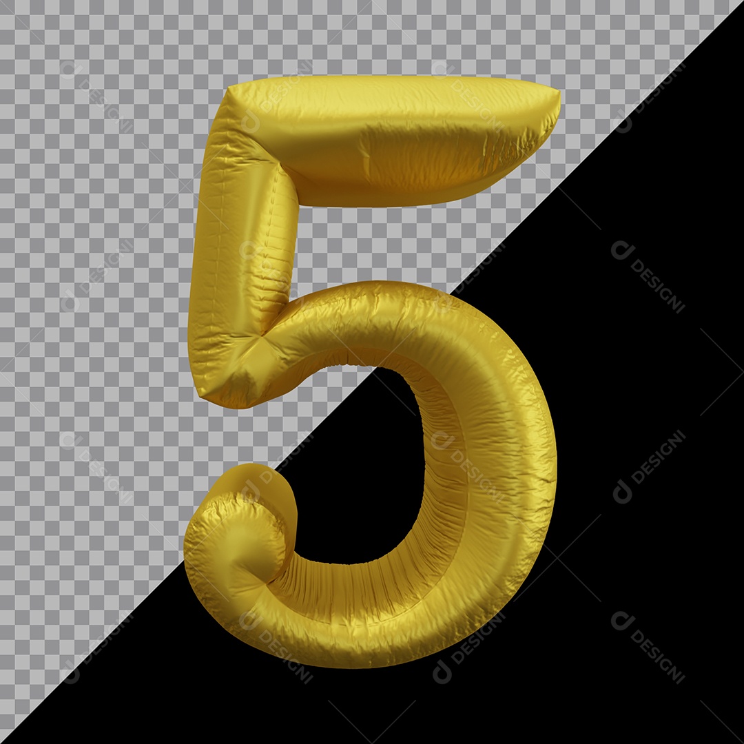 Número 5 Balão Dourado Elemento 3D Para Composição