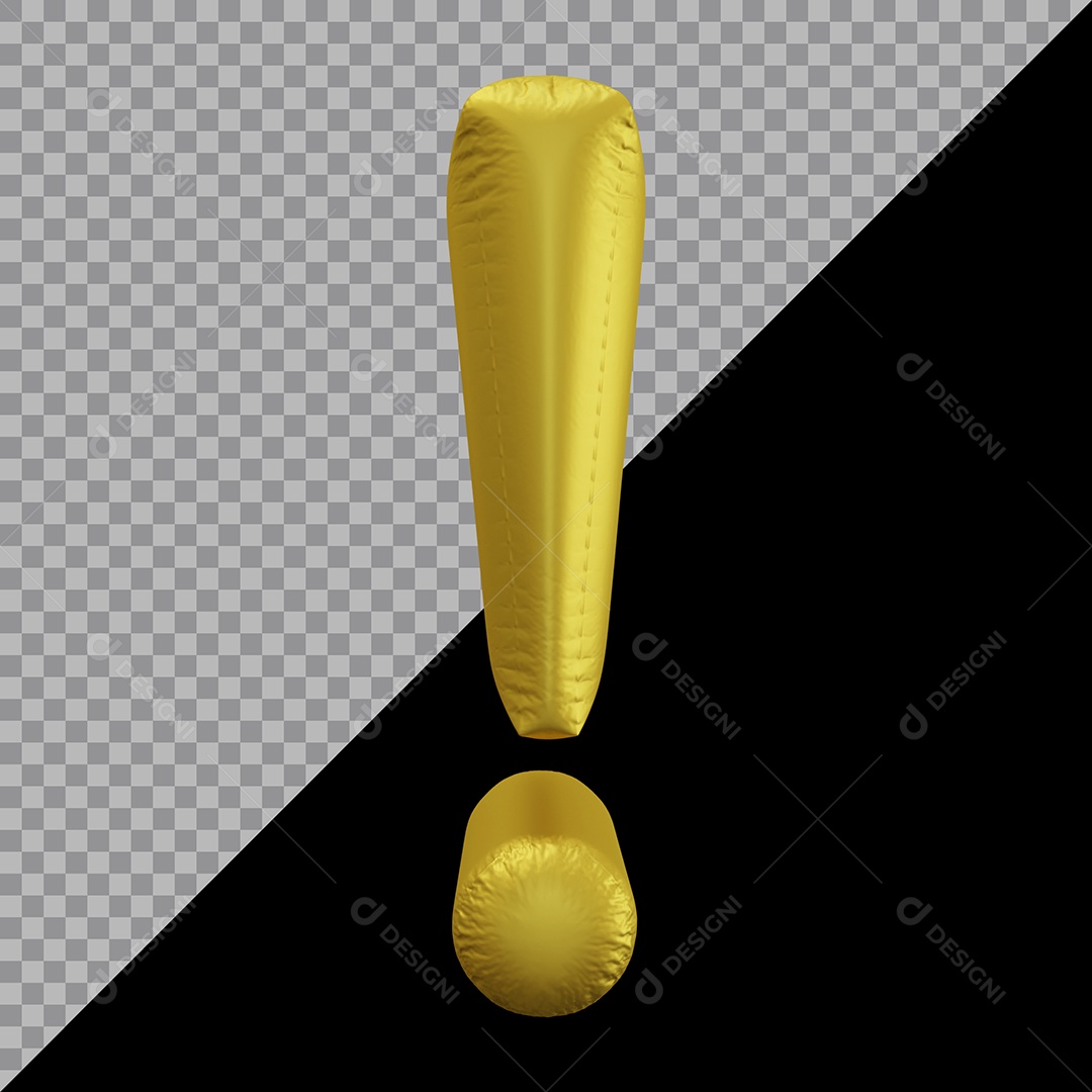 Símbolo de Ponto de Exclamação Balão Dourado Elemento 3D Para Composição PSD