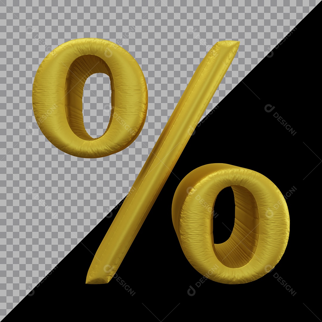 Símbolo de Porcentagem Balão Dourado Elemento 3D Para Composição PSD