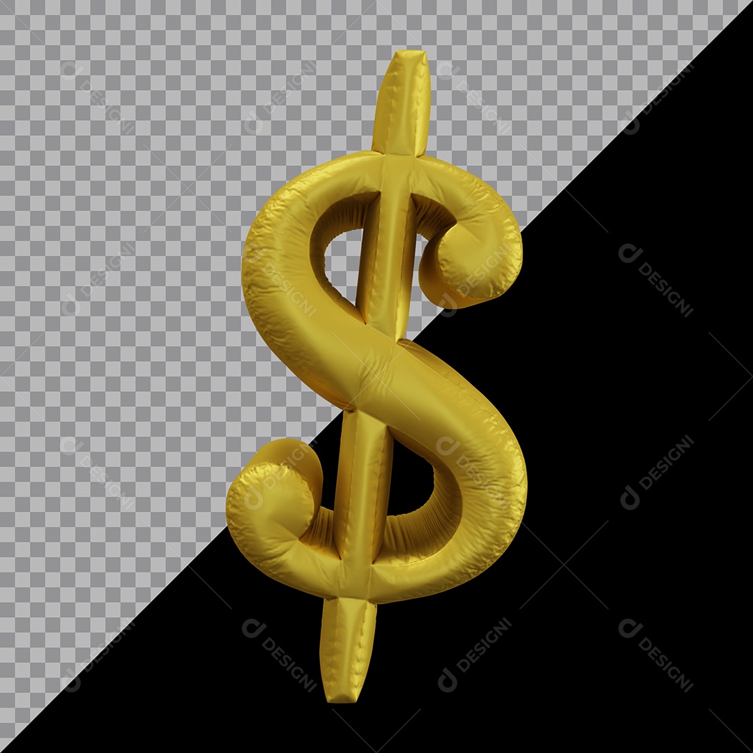 Símbolo do Dólar $ Balão Dourado Elemento 3D Para Composição PSD