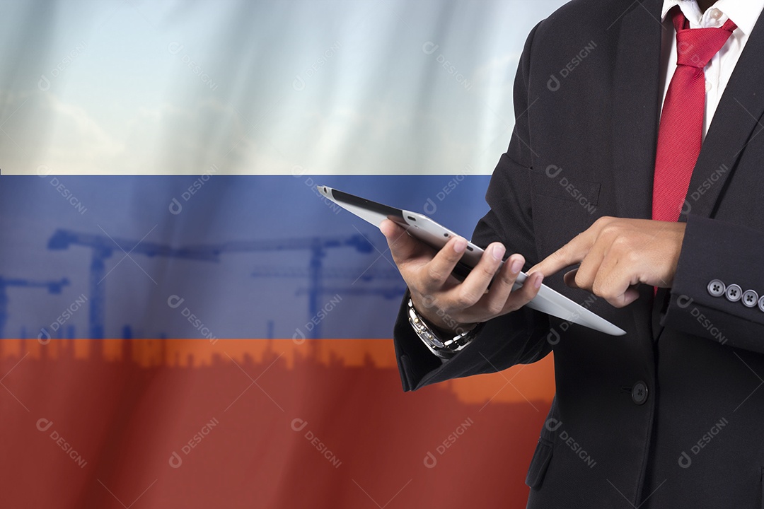 Conceito de comunicações de negócios e mobilidade Bandeira da Rússia.