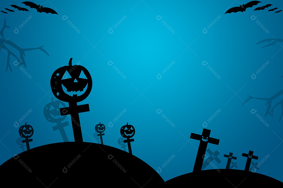 Fundo de Halloween com morcegos assustadores e abóboras.