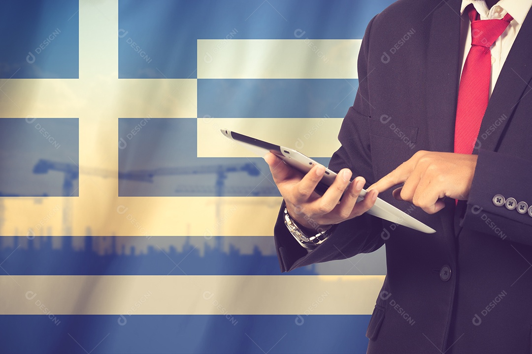 Conceito de comunicações de negócios e mobilidade Grécia bandeira.