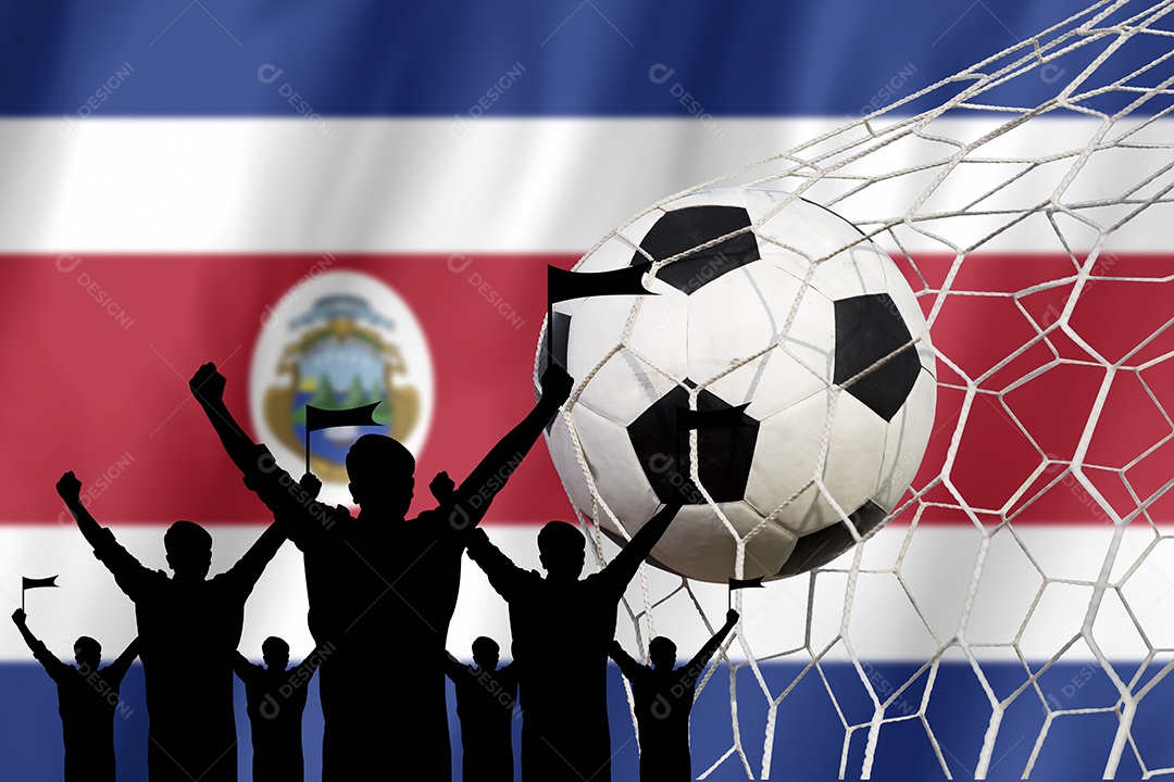 Silhuetas de fãs de futebol com a bandeira da Costa Rica