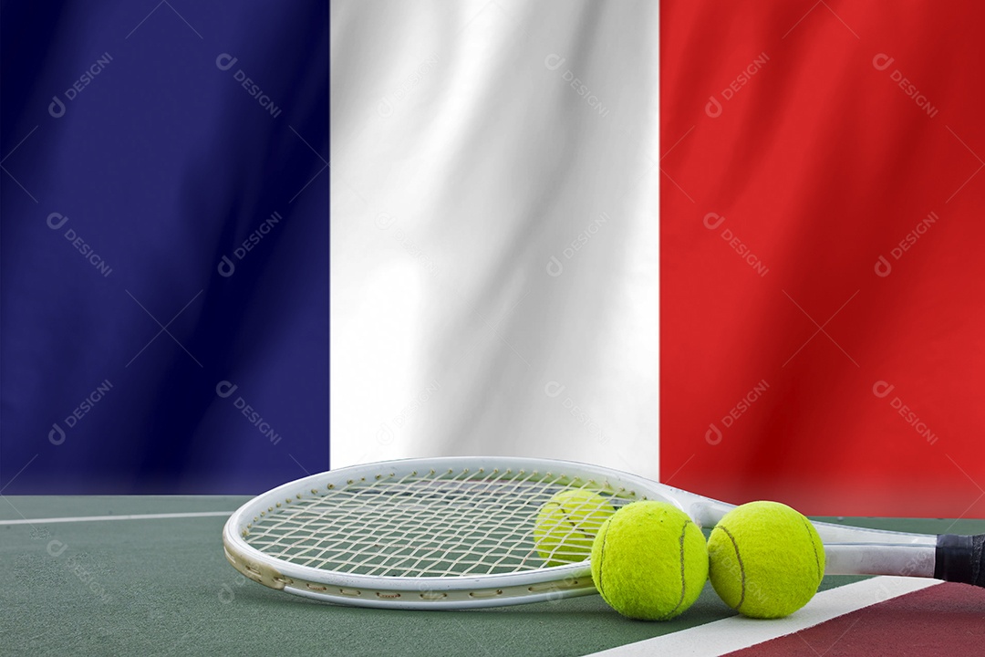 Conceito de tênis Roland Garros com bandeira e bola França