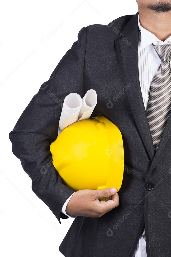 Engenheiro e fábrica industrial segurando capacete