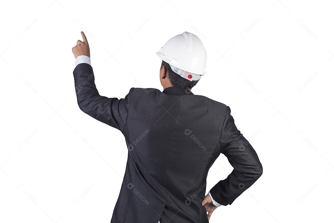 Jovem arquiteto masculino em fundo branco.