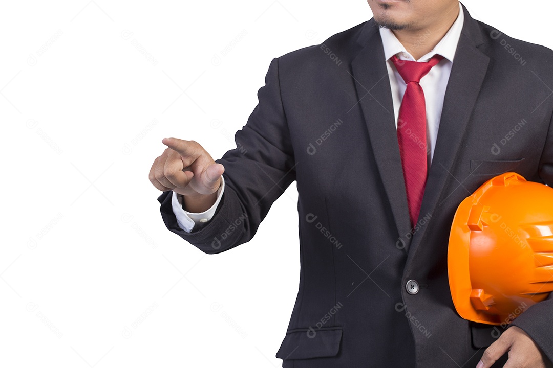 Capacete laranja de engenheiro para fundo branco de segurança dos trabalhadores.