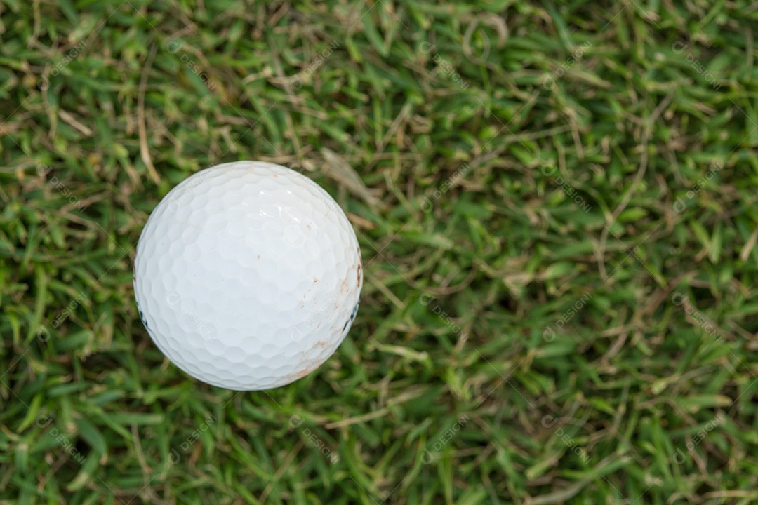 Bola de golfe e clube de golfe na grama