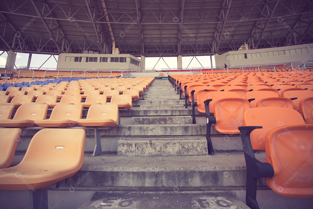 Empty seats in the football stadium.