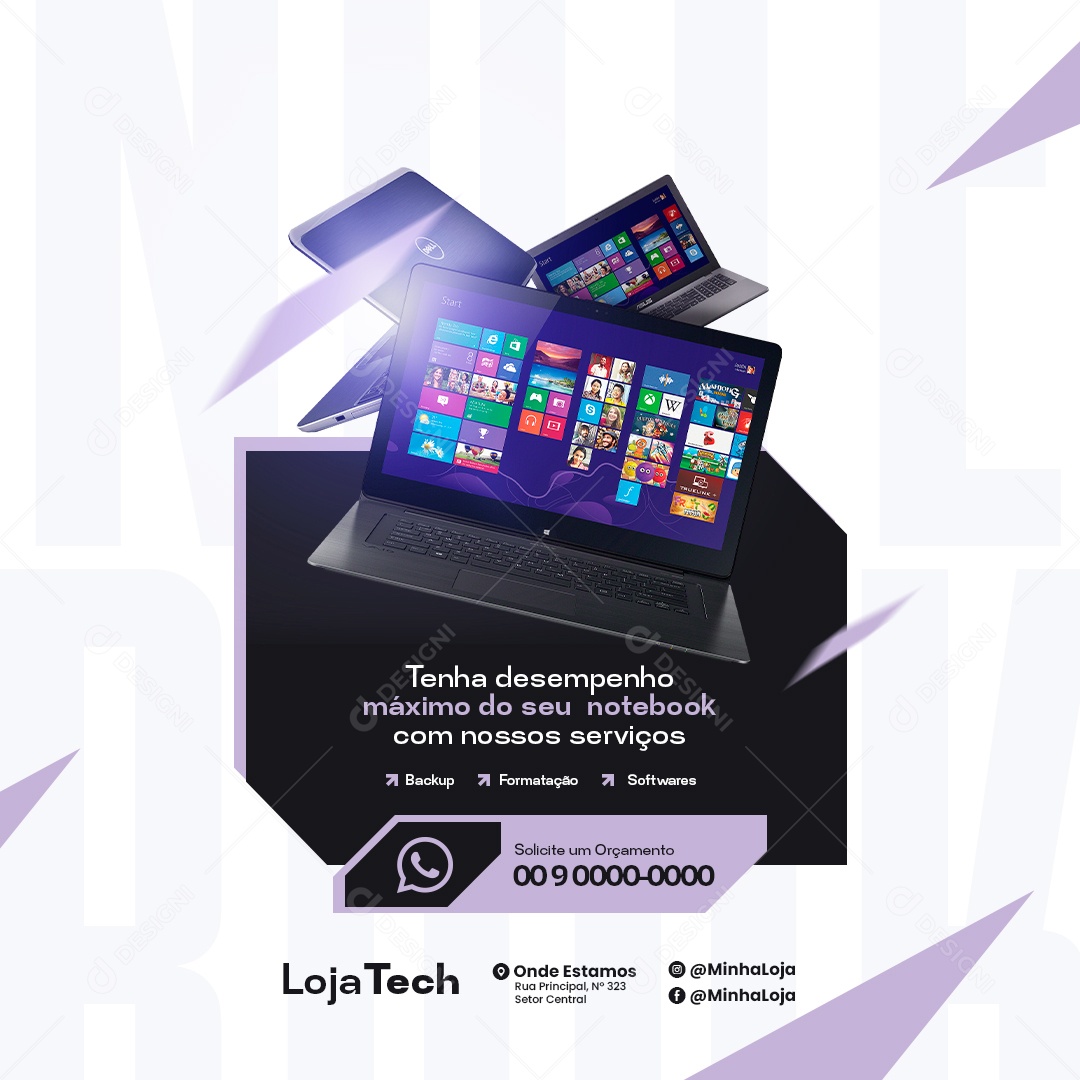 Tenha Desempenho Máximo do Seu Notebook Loja de Informática Social Media PSD Editável