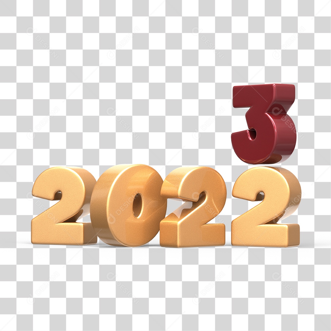 Número 3D 2022 Número 3 Encima do Número 2 Ano Novo PNG Transparente Sem Fundo