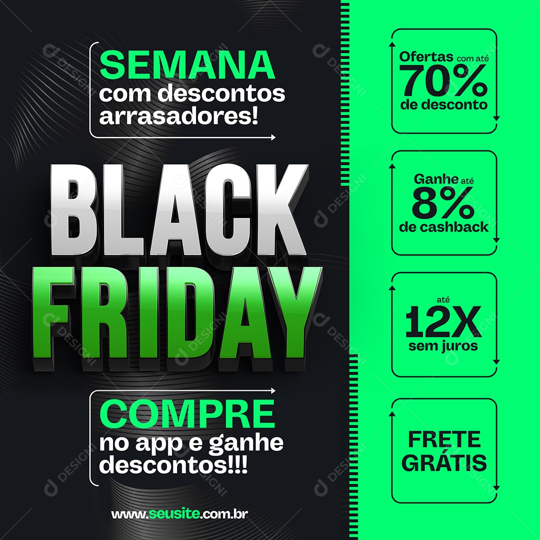 Semana com Descontos Arrasadores Ofertas Com Até 70%  Black Friday Social Media PSD Editável