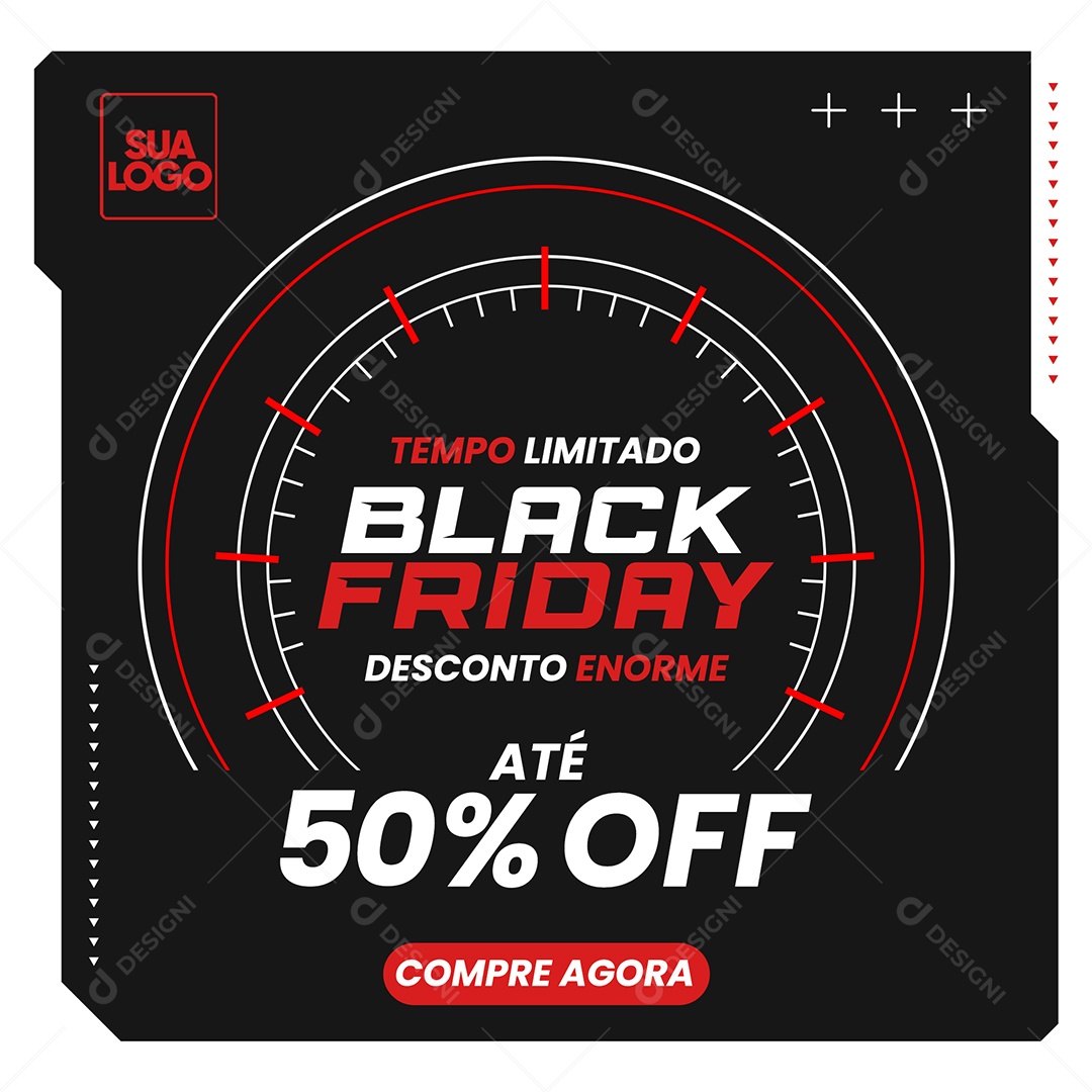 Tempo Limitado Black Friday Desconto Enorme Até 50% Off Social Media PSD Editável