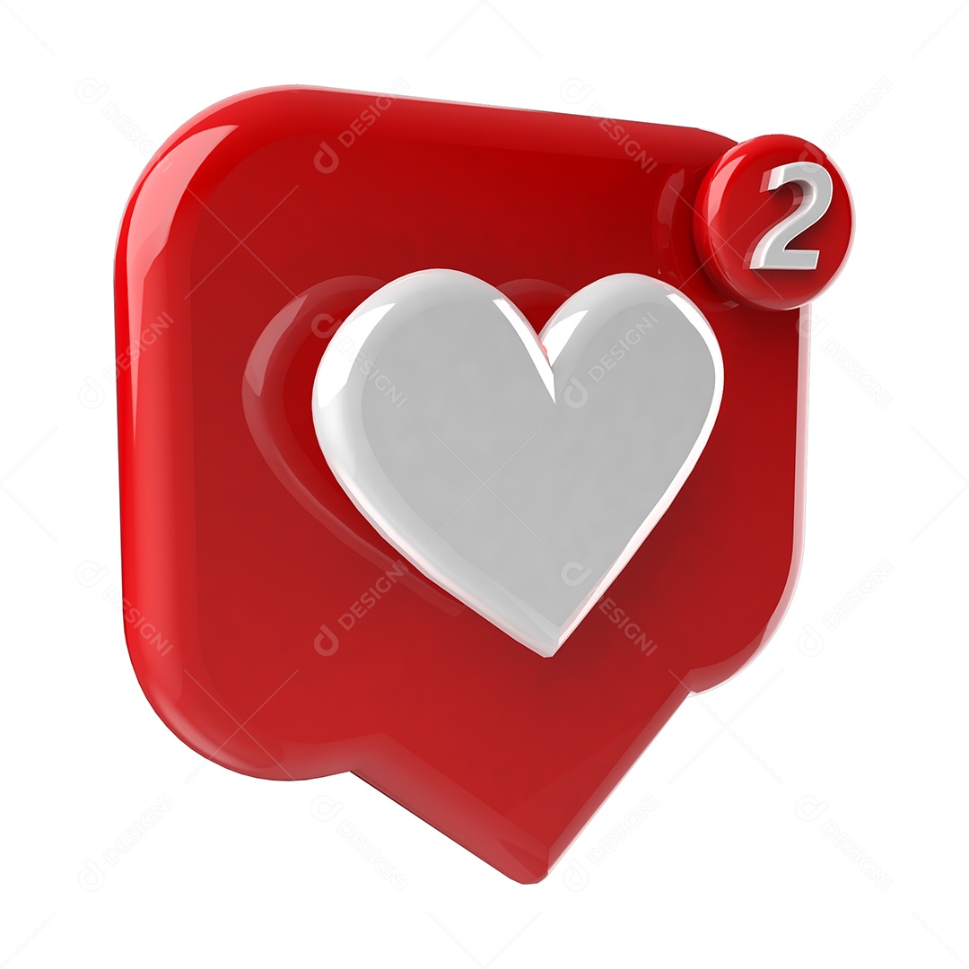 Amei Coração Branco e Vermelho  Elemento 3D para Composição PSD