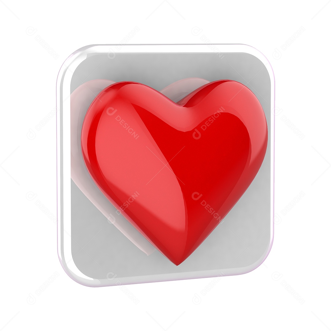 Amei Coração Branco e Vermelho Elemento 3D para Composição PSD