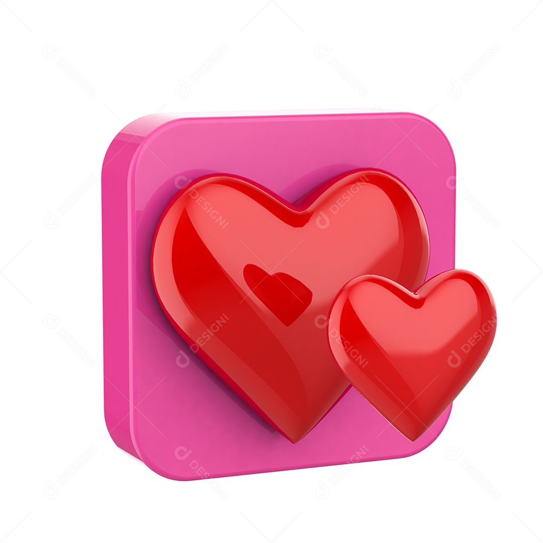 Amei Coração Rosa e Vermelho Elemento 3D para Composição PSD