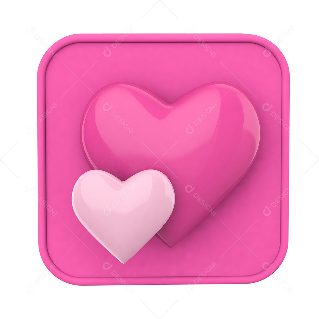 Amei Coração Rosa Elemento 3D para Composição PSD