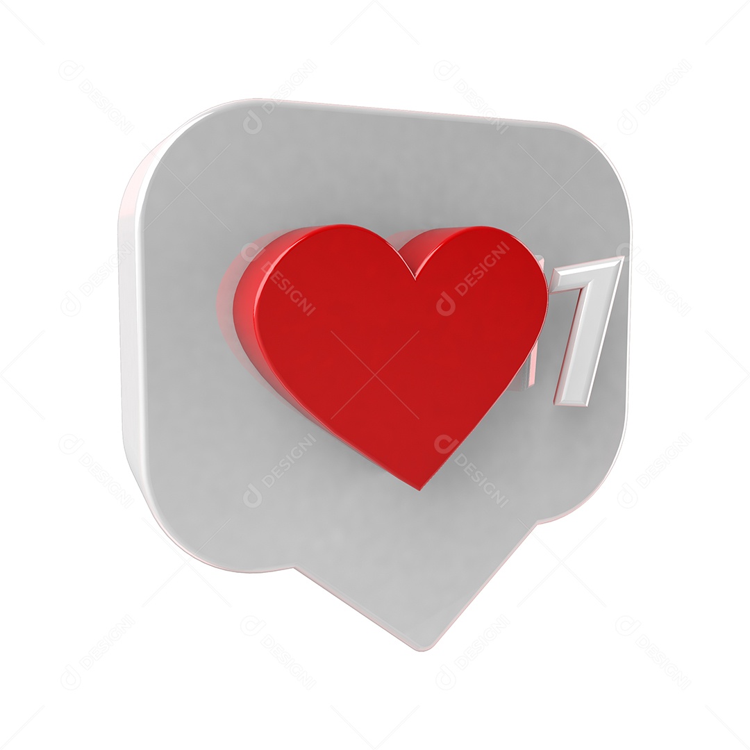 Amei Coração Branco e Vermelho Elemento 3D para Composição PSD